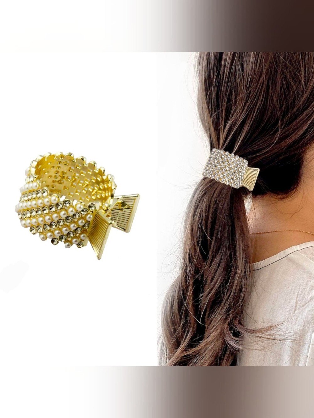 Gold Crystal & Faux Pearl Ponytail Hair Claw Clip BNIB